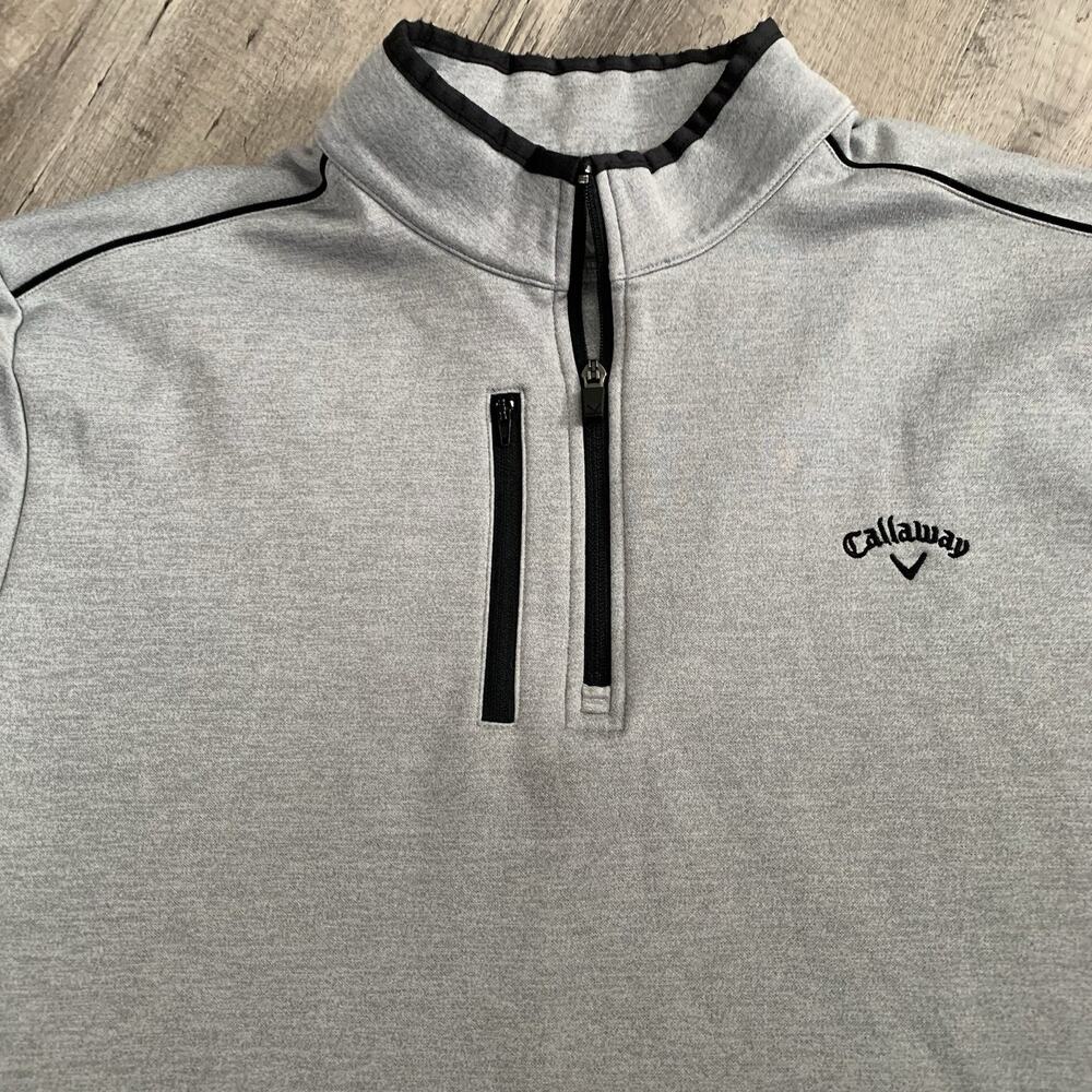 Callaway Pullover Mens Sz XXL Gray 1/4 Zip Fleece Lined Golf Sweatshirt Pocket